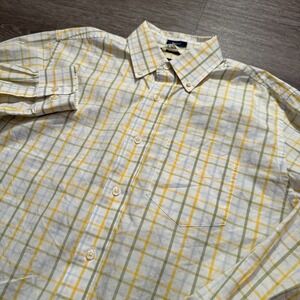 GAP Shirt Mens Medium Yellow Green Plaid Button Up Long Sleeve Classic Fit Adult